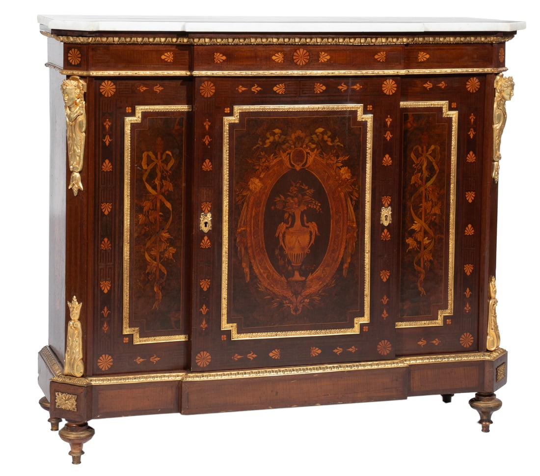 Napoleon III-Style Bronze Mounted Marquetry Parlor Cabinet (1 of 6)