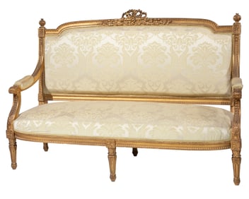 Louis XVI-Style Carved Giltwood Settee
