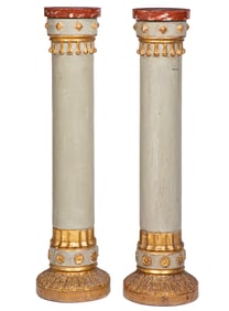 Pair of Antique Continental Parcel Gilt and Marble Pedestals