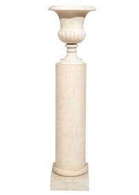 Continental Carved Marble Urn on Pedestal