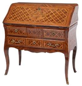 French Provincial Rosewood Marquetry and Parquetry Bureau de Dame