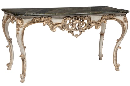 French Rococo-Style Parcel Gilt and Gris Peinte Console