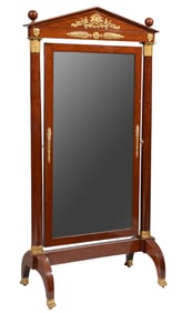 Empire Bronze Mounted Mahogany Cheval Mirror