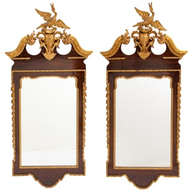 Pair of George III-Style Mahogany and Giltwood Mirrors