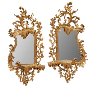 Pair of Antique English Rococo-Style Giltwood Mirrors
