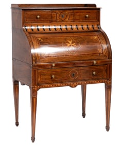 Italian Neoclassical Walnut and Marquetry Cylinder Desk