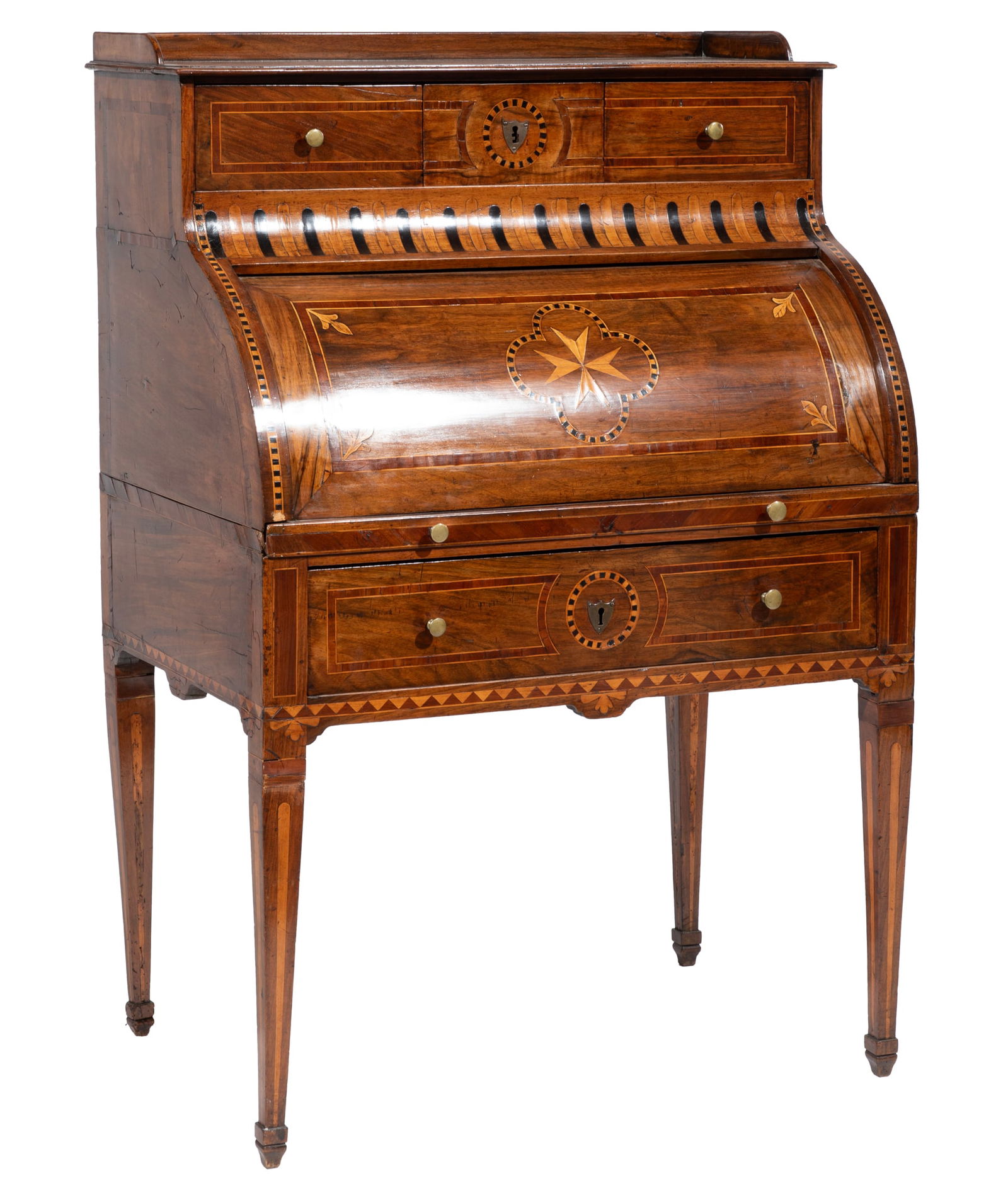 Italian Neoclassical Walnut and Marquetry Cylinder Desk (1 of 7)