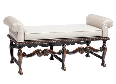 English Baroque-Style Carved Walnut Bench