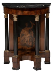 French Empire Bronze Mounted Mahogany and Parcel Ebonized Demilune Console