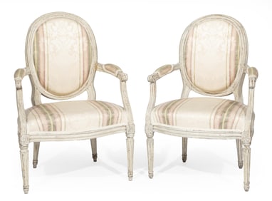 Pair of Louis XVI-Style Creme Peinte Fauteuils