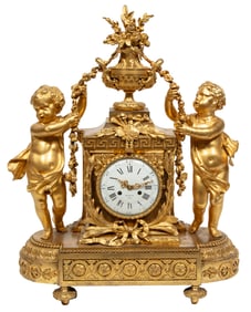 Napoleon III Gilt Bronze Figural Mantel Clock