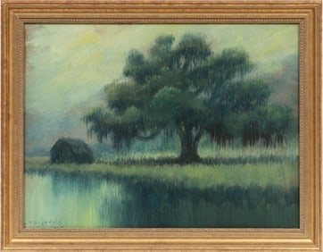 Alexander John Drysdale, American/Louisiana 1870-1934, ?Bayou Landscape with Cabin?, oil wash on