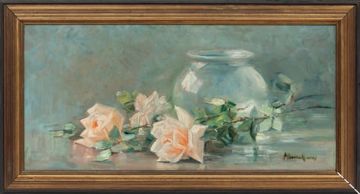 Alberta Kinsey, American/Louisiana 1875-1952, ?Still Life with Vase and Roses?, oil on board