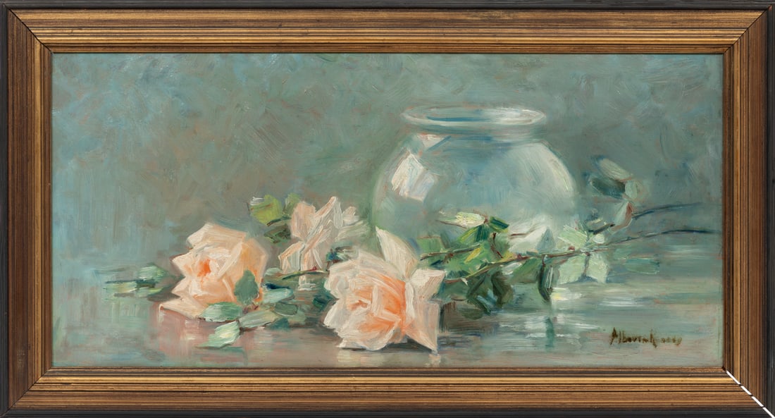 Alberta Kinsey, American/Louisiana 1875-1952, ?Still Life with Vase and Roses?, oil on board (1 of 3)