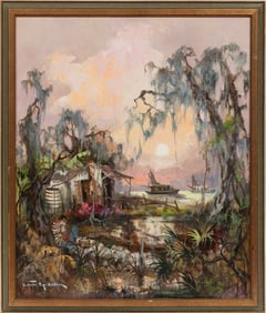 Colette Pope Heldner, American/Louisiana 1902-1990, ?Swamp Idyll (Louisiana Bayou Country)?, oil on