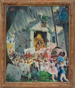 Robert Ryland Kearfott, American/Virginia 1890-1969, "New Orleans Mardi Gras Scene", oil on board