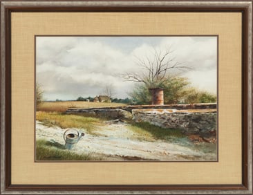 Emmitt Thames, American/Mississippi b. 1933, "A Modern Ruin", watercolor on paper