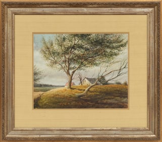 Emmitt Thames, American/Mississippi b. 1933, "Approaching a Farm", watercolor on Strathmore
