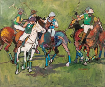 Rise Delmar-Ochsner, American/Louisiana 1944-2025, "Polo", acrylic on gallery-wrapped canvas