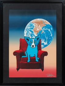George Rodrigue, American/Louisiana 1944-2013, "Space Chair: Split-font Blue and Pink", silkscreen