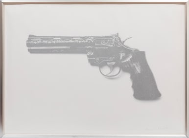 Russell Young, British b. 1960, ?Elvis TCB Gun?, screenprint with diamond dust on paper mounted to