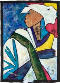 William Tolliver, American/Louisiana 1951-2000, ?Untitled: Lady?, mixed media on unstreched canvas