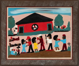 Clementine Hunter, American/Louisiana 1886-1988, ?Saturday Night at the Juke Joint?, oil on board