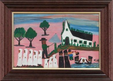Clementine Hunter, American/Louisiana 1886-1988, ?Baptism?, oil on board