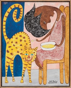 Seymour Etienne Bottex, Haitian 1922-2016, "Femme et Chat", oil on masonite
