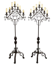 Pair of Antique French Wrought-Iron Seven-Light Torcheres