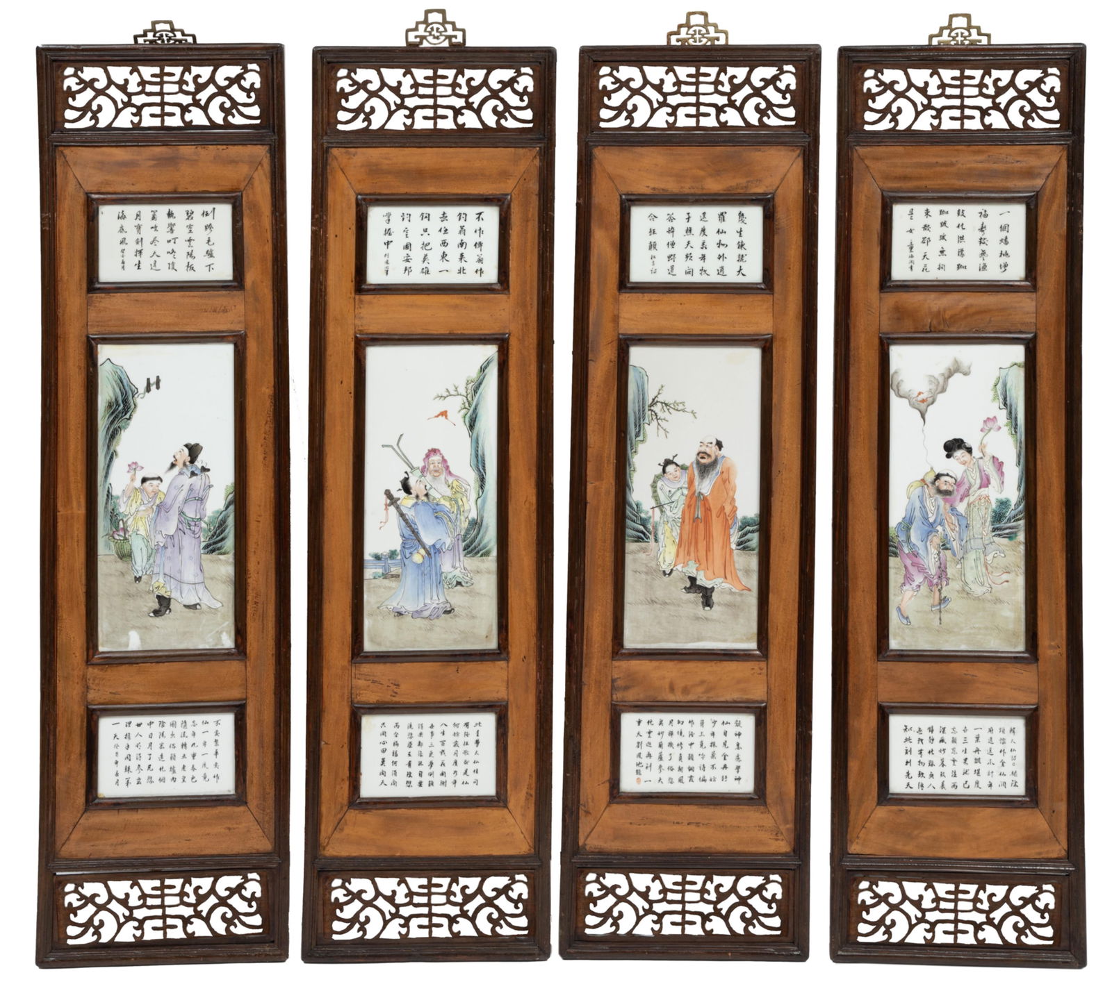 Set of Four Chinese Famille Rose Porcelain Inset 'Eight Immortals' Wall Panels (1 of 11)