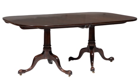 Queen Anne-Style Carved Mahogany Two Pedestal Dining Table