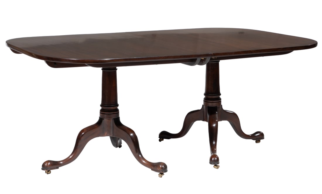 Queen Anne-Style Carved Mahogany Two Pedestal Dining Table (1 of 3)