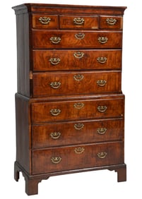 Georgian Inlaid Walnut Chest on Chest