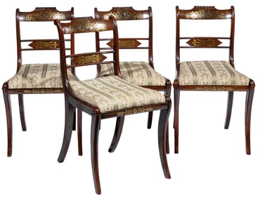 Set of Four Regency Brass Inlaid Rosewood Side Chairs