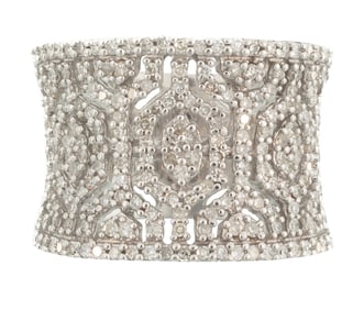 Art Deco Style 14 kt. White Gold and Diamond Band Ring