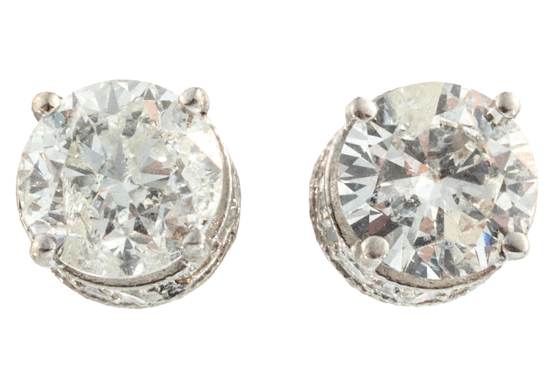 Pair of 14 kt. White Gold and Diamond Stud Earrings (1 of 3)