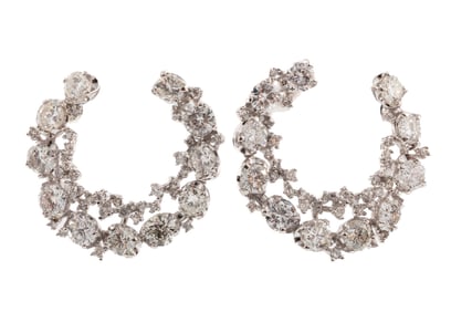 Pair of 18 kt. White Gold and Diamond Crescent Hoop Earrings