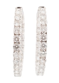 Pair of 14 kt. White Gold and Diamond Hoop Earrings
