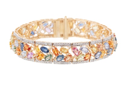 14 kt. Two Tone Gold, Multicolor Sapphire and Diamond Bracelet