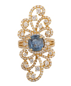 18 kt. Yellow Gold, Burmese Sapphire and Diamond Ring