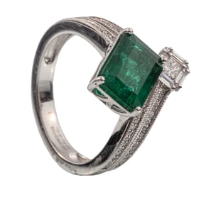 Platinum, Emerald and Diamond "Toi et Moi" Ring