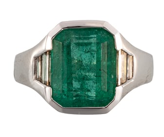 Platinum, Emerald and Diamond Ring