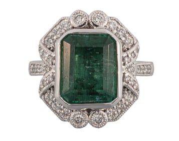 Platinum, Emerald and Diamond Ring