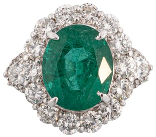 Platinum, Emerald and Diamond Ring