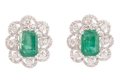 18 kt. White Gold, Emerald and Diamond Earrings