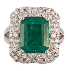 Platinum, Emerald and Diamond Ring
