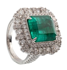 Platinum, Emerald and Diamond Ring