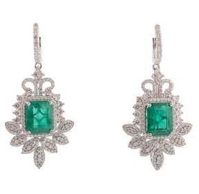 Platinum, Emerald and Diamond Dangle Earrings