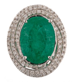 18 kt. White Gold, Brazilian Emerald and Diamond Ring